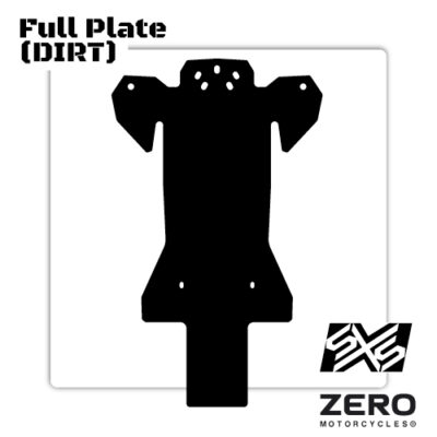 Black silhouette of a dirt bike front plate (Full Plate DIRT) on a white background, with a Zero Motorcycles logo in the bottom-right.